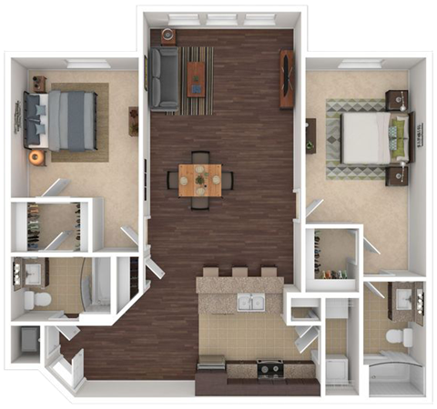Floor plan for 2 beds, 2 baths, 1124 sqft